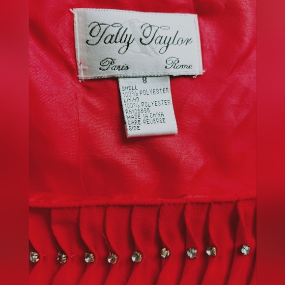 Tally Taylor Red 3 Piece Skirt Suit Embellished Jacket & Flair Skirt Detail Sz 8 - Picture 11 of 12